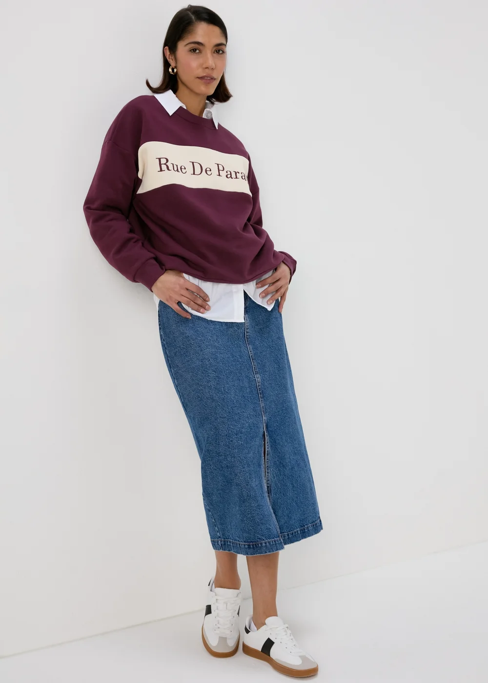 Burgundy Embroidered Slogan Sweatshirt - Small Image 4