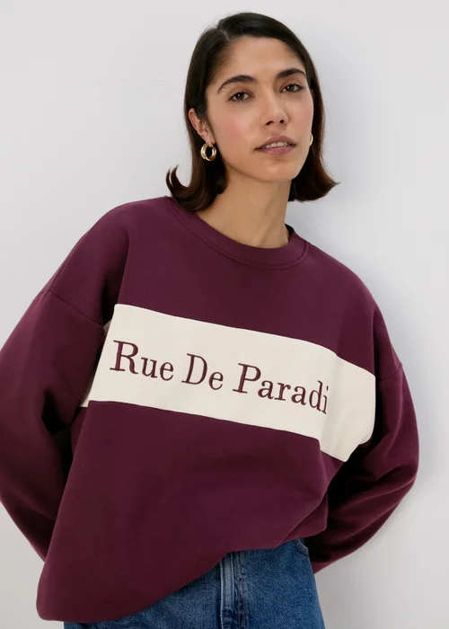 Burgundy Embroidered Slogan Sweatshirt - Small Image 1