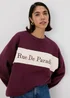 Burgundy Embroidered Slogan Sweatshirt - Small Image 1
