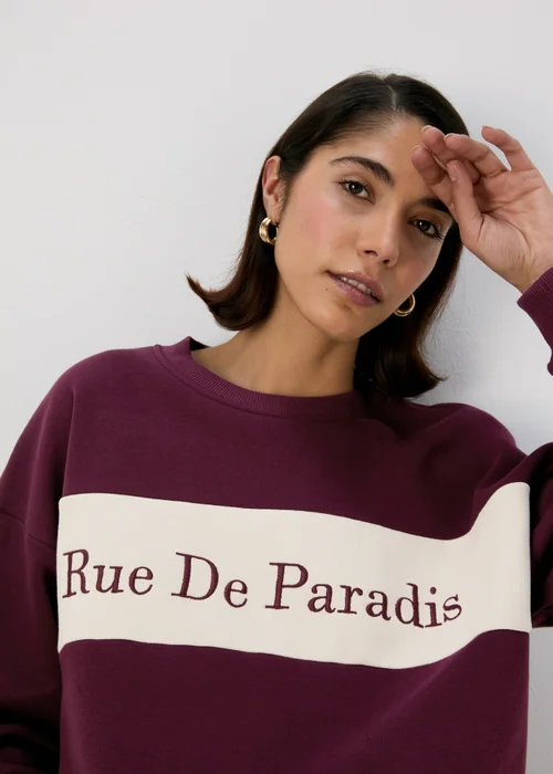 Burgundy Embroidered Slogan Sweatshirt - Small Image 3
