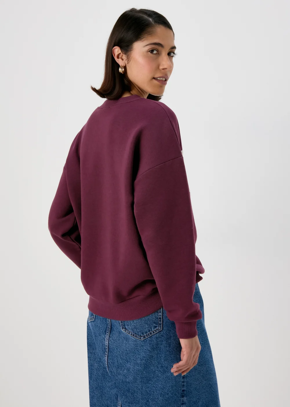 Burgundy Embroidered Slogan Sweatshirt - Small Image 2
