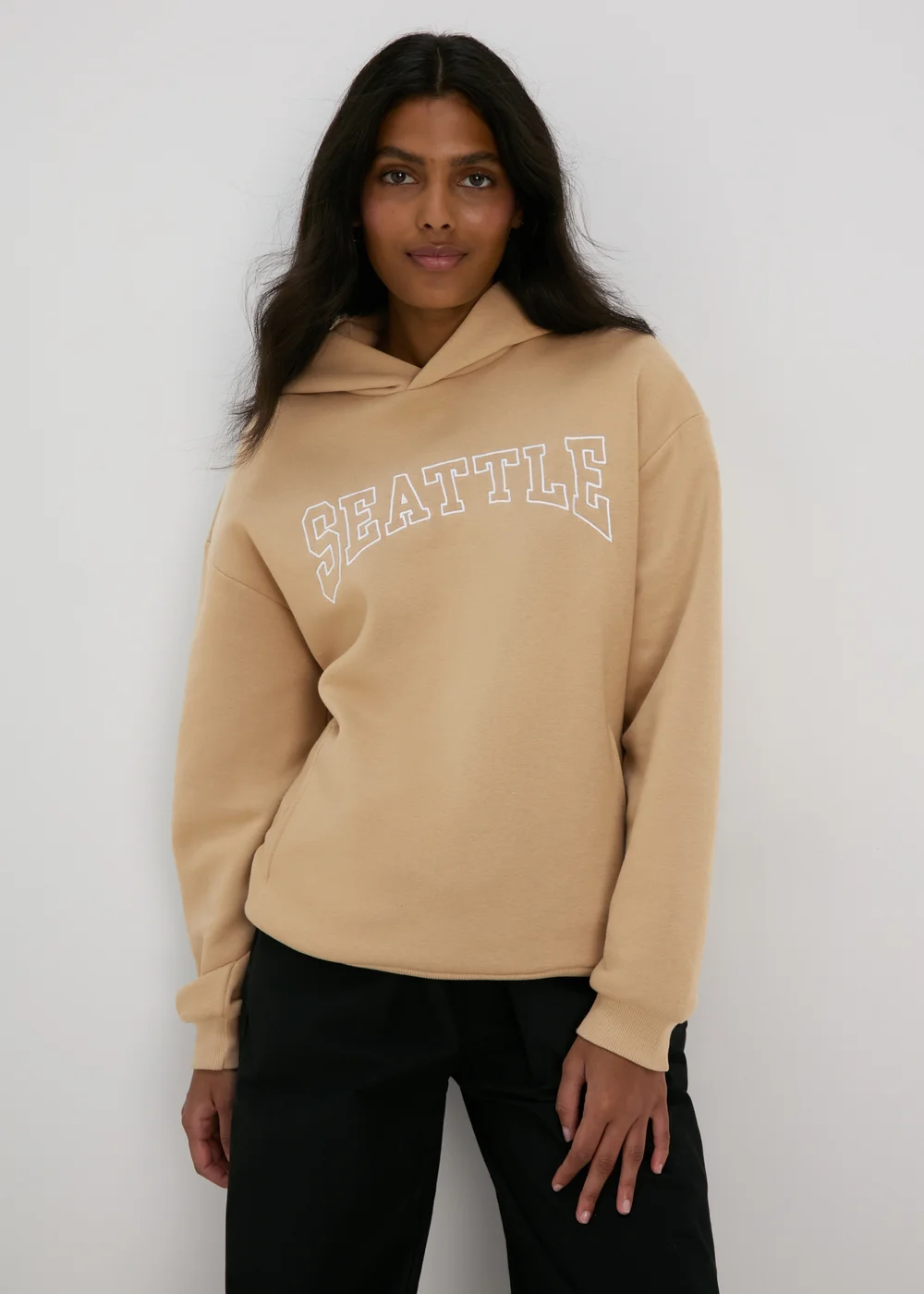 Beige Seattle Slogan Hoodie - Small Image 1