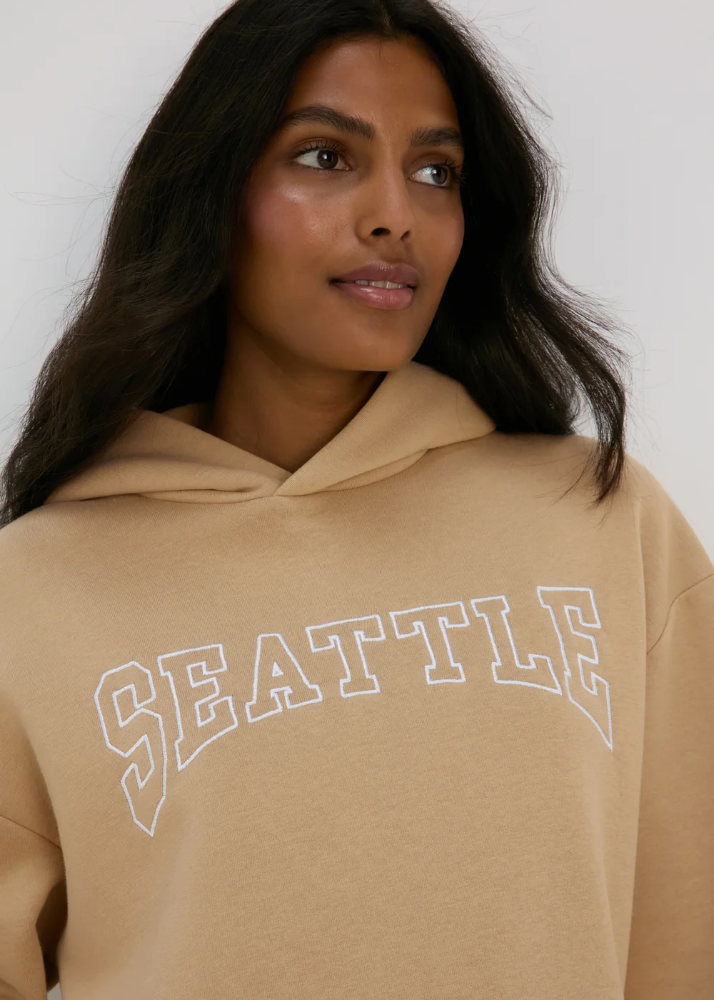 Beige Seattle Slogan Hoodie - Small Image 3