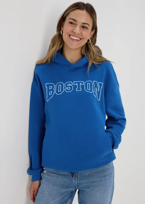 Papaya Blue Boston Slogan Hoodie - Small Image 1