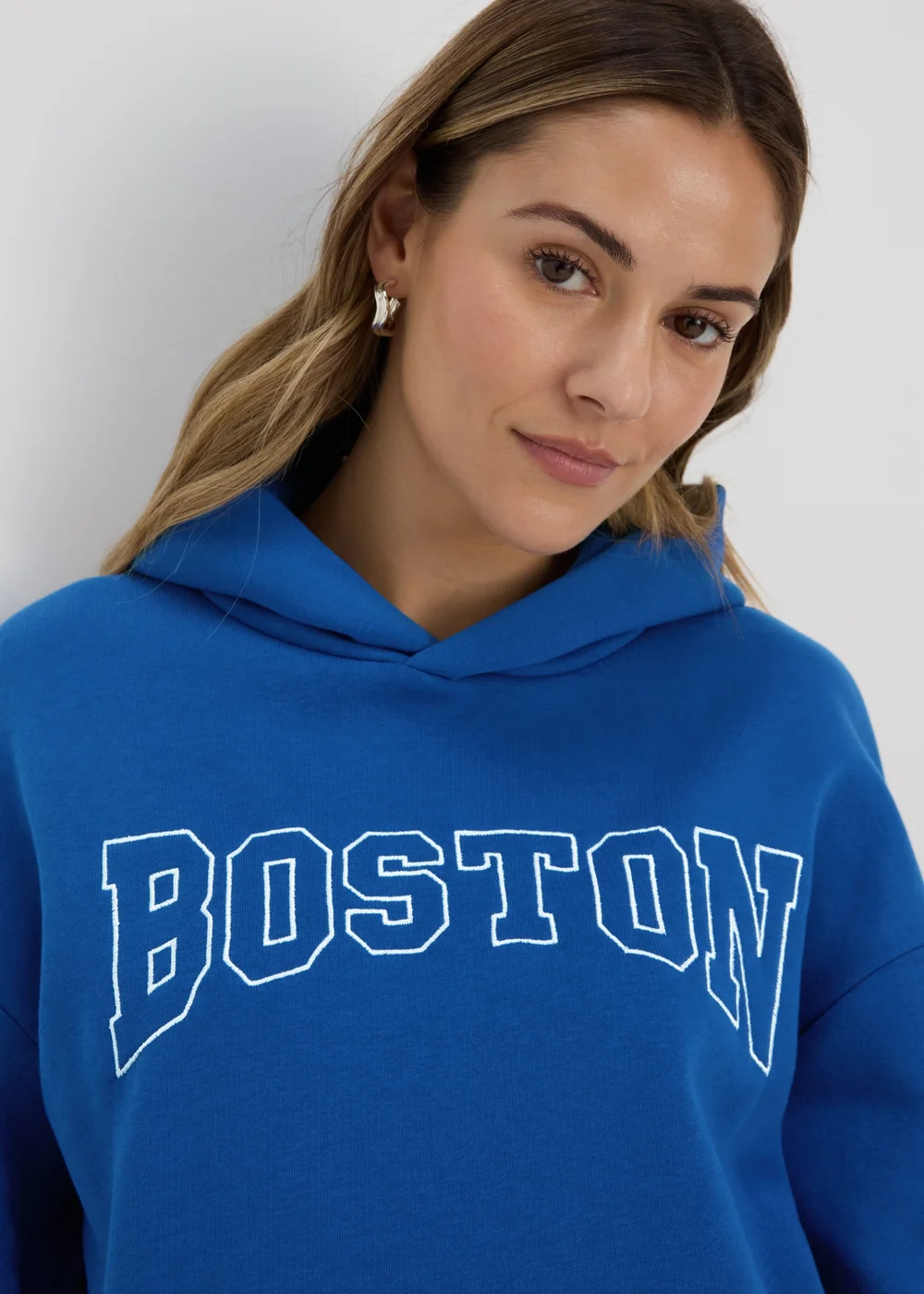 Papaya Blue Boston Slogan Hoodie - Small Image 3