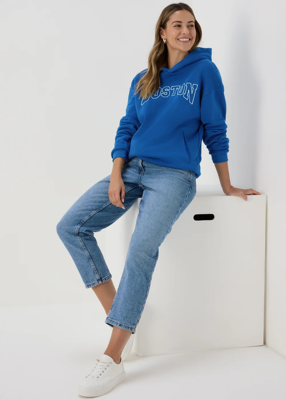 Papaya Blue Boston Slogan Hoodie - Small Image 4