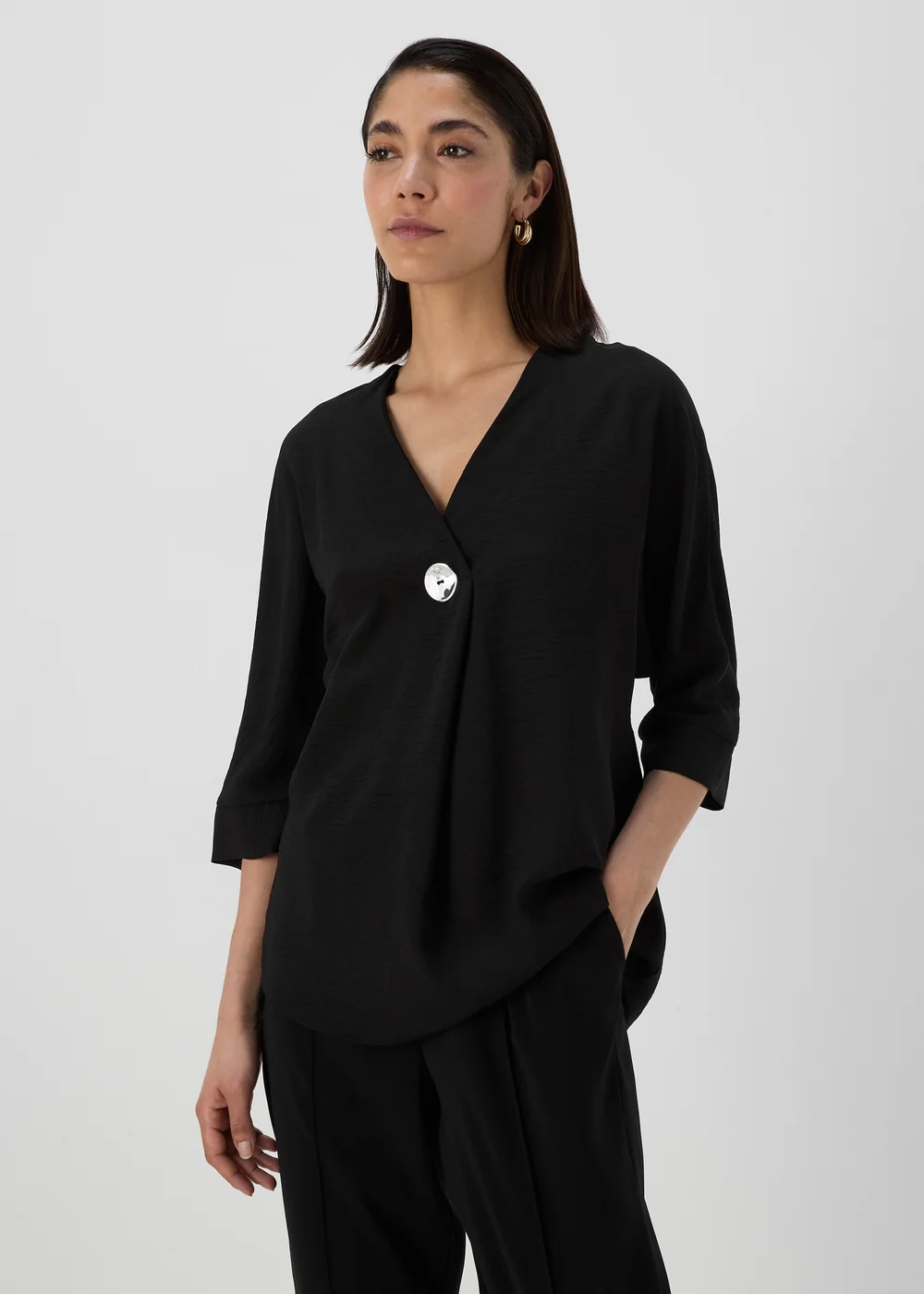 Black Airflow V Neck Longline Blouse Top - 8 Image 4