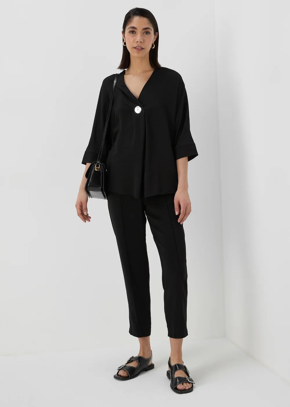 Black Airflow V Neck Longline Blouse Top - 8 Image 1