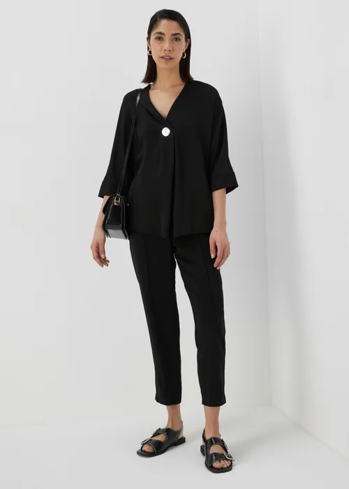 Black Airflow V Neck Longline Blouse Top - 8 Image 1