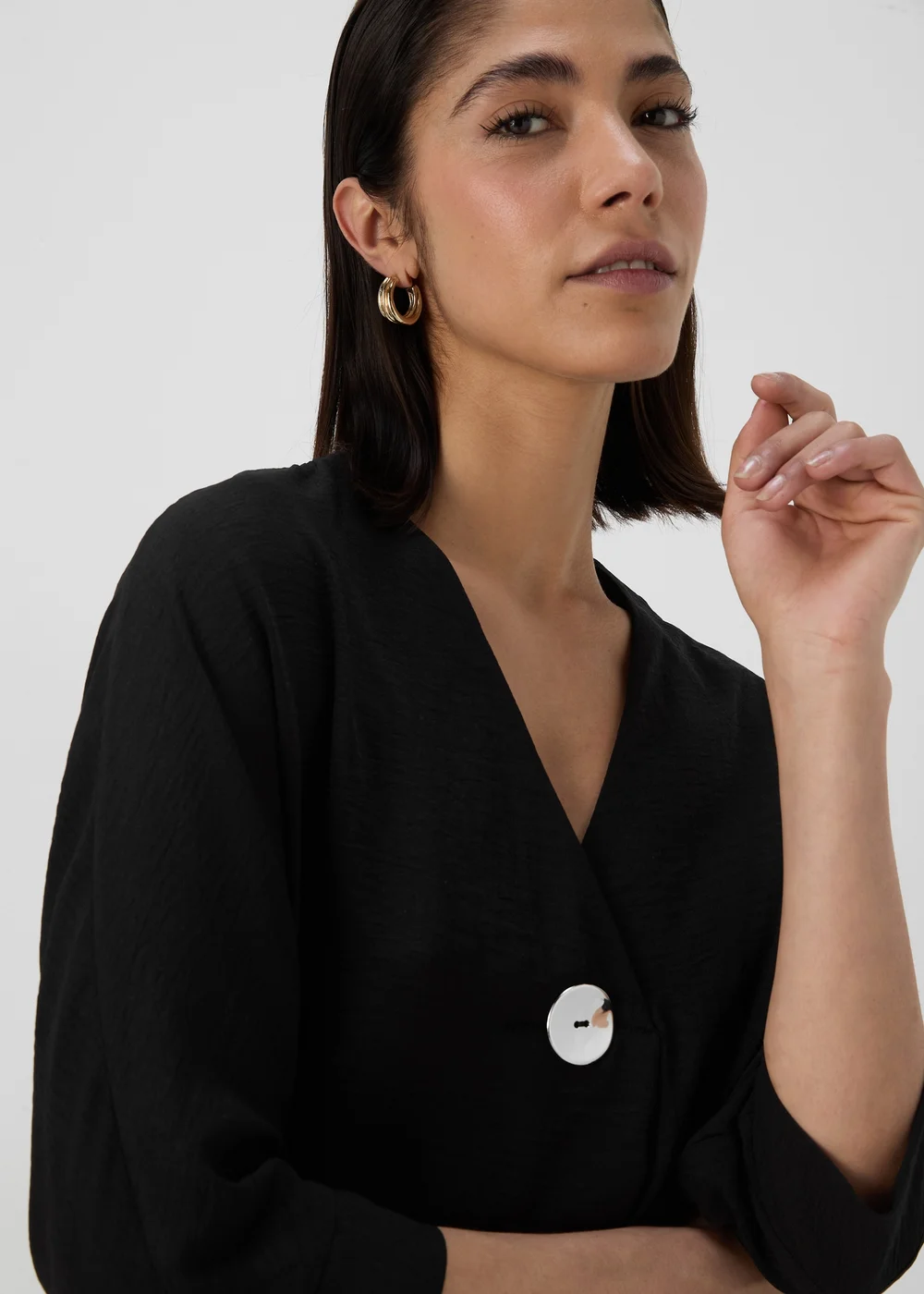 Black Airflow V Neck Longline Blouse Top - 8 Image 3