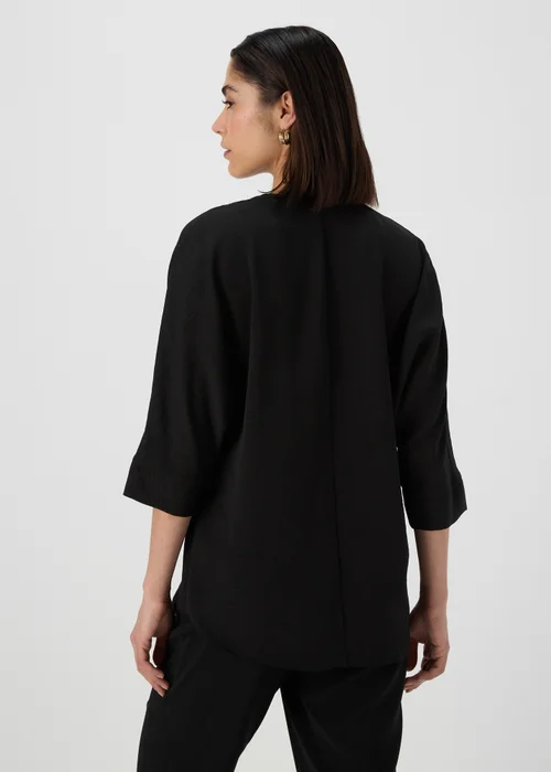 Black Airflow V Neck Longline Blouse Top - 8 Image 2