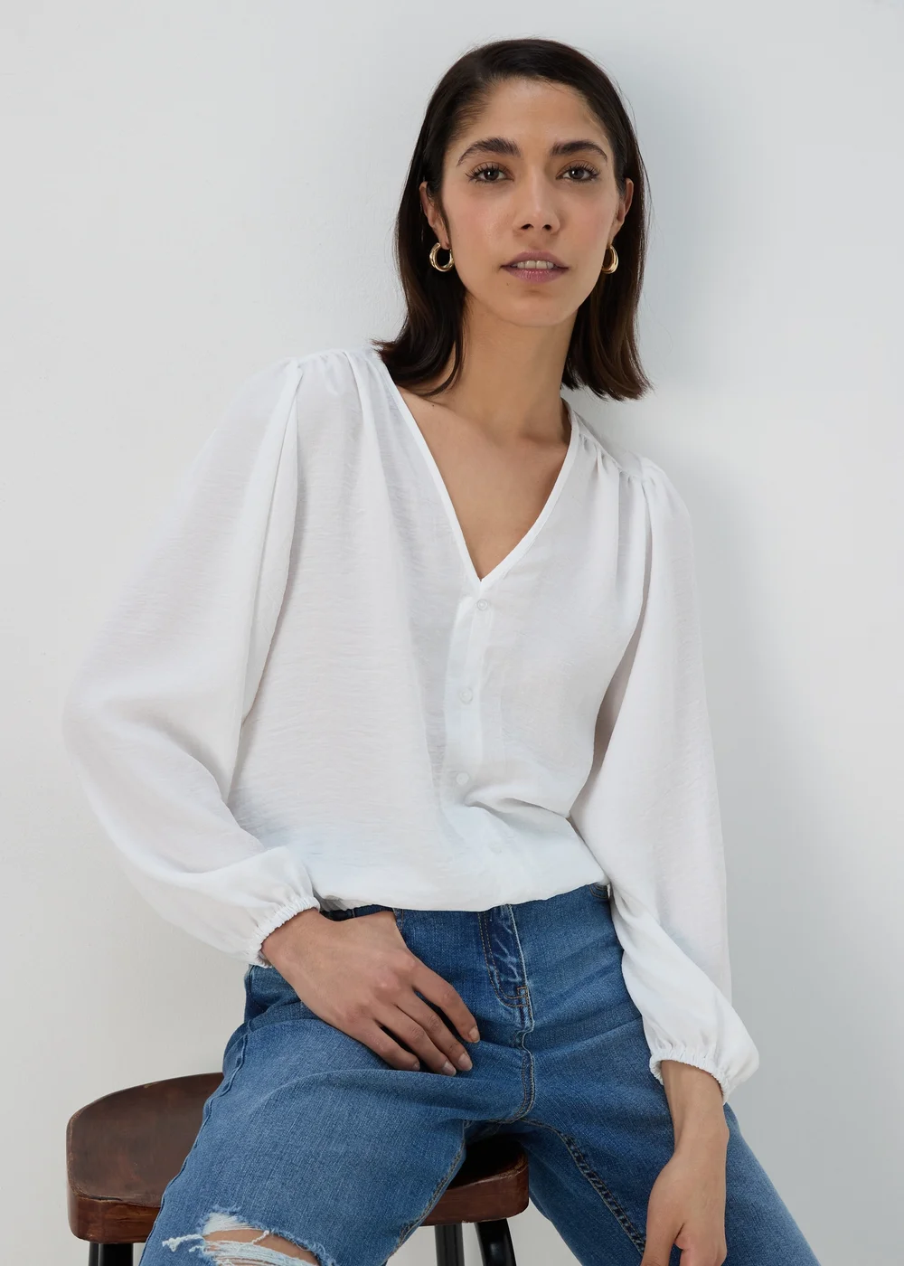 White Button Detail Blouse - Size 8 Image 1