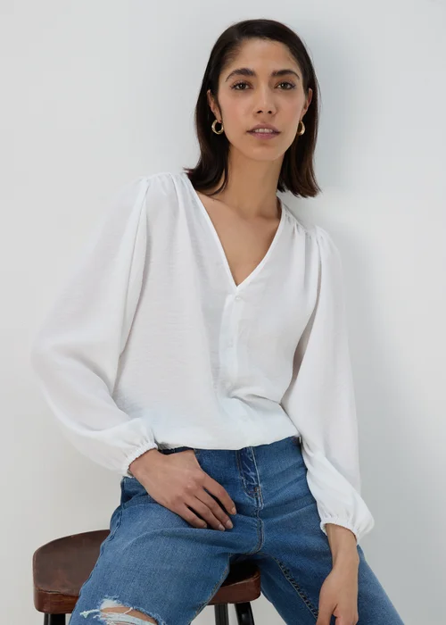 White Button Detail Blouse - Size 8 Image 1