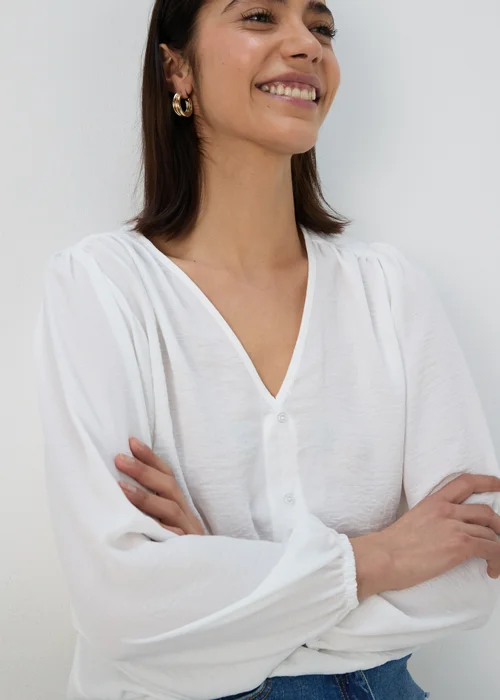 White Button Detail Blouse - Size 8 Image 3