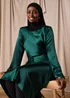 Green Satin Belted Midi Dress - 8 Image 4