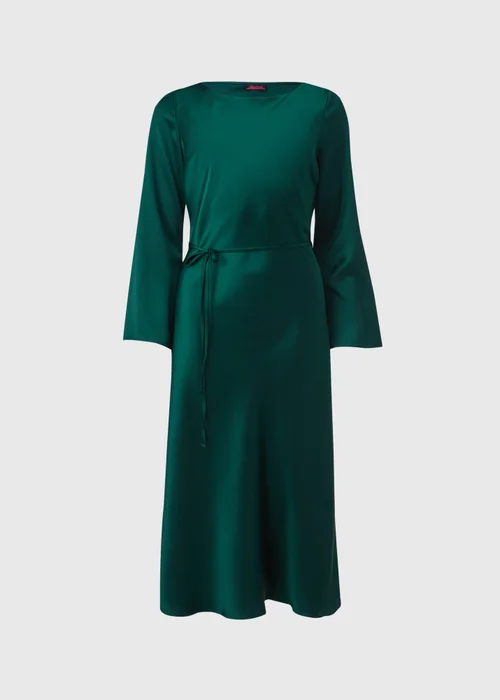 Green Satin Belted Midi Dress - 8 Image 5