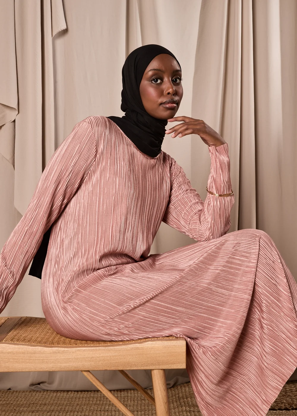 Brown Plisse Column Dress - 8 Image 1