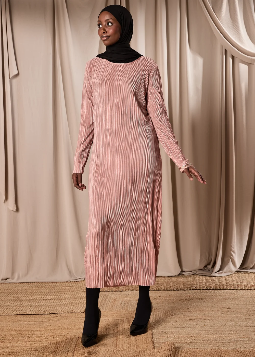 Brown Plisse Column Dress - 8 Image 4