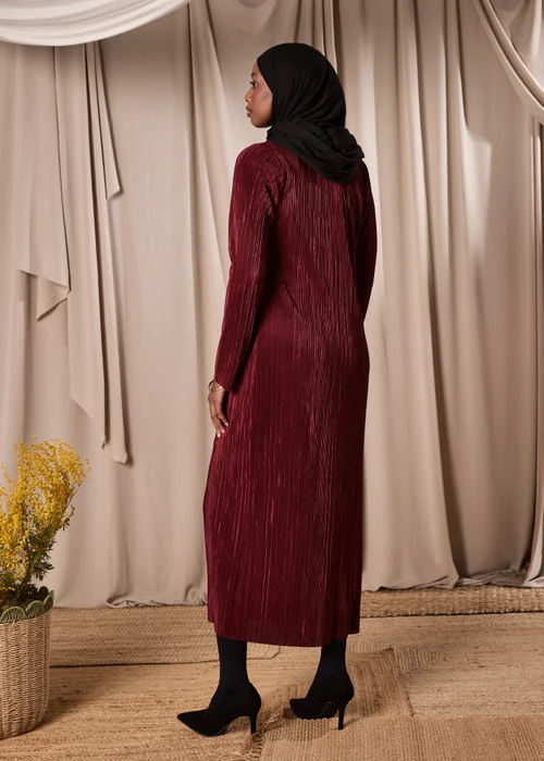 Burgundy Plisse Column Dress - 8 Image 2