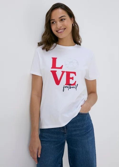 White Love Football T-Shirt - Size 8 Image 1