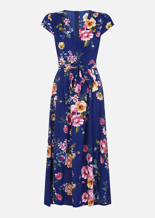 Mela Blue Floral Wrap Over Dipped Hem Midi Dress - 8 Image 4