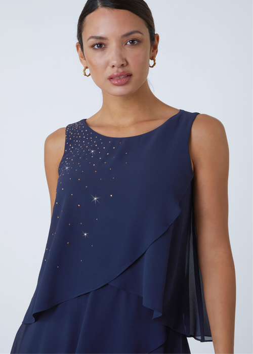 Roman Midnight Blue Embellished Chiffon Frill Swing Dress - 18 Image 4