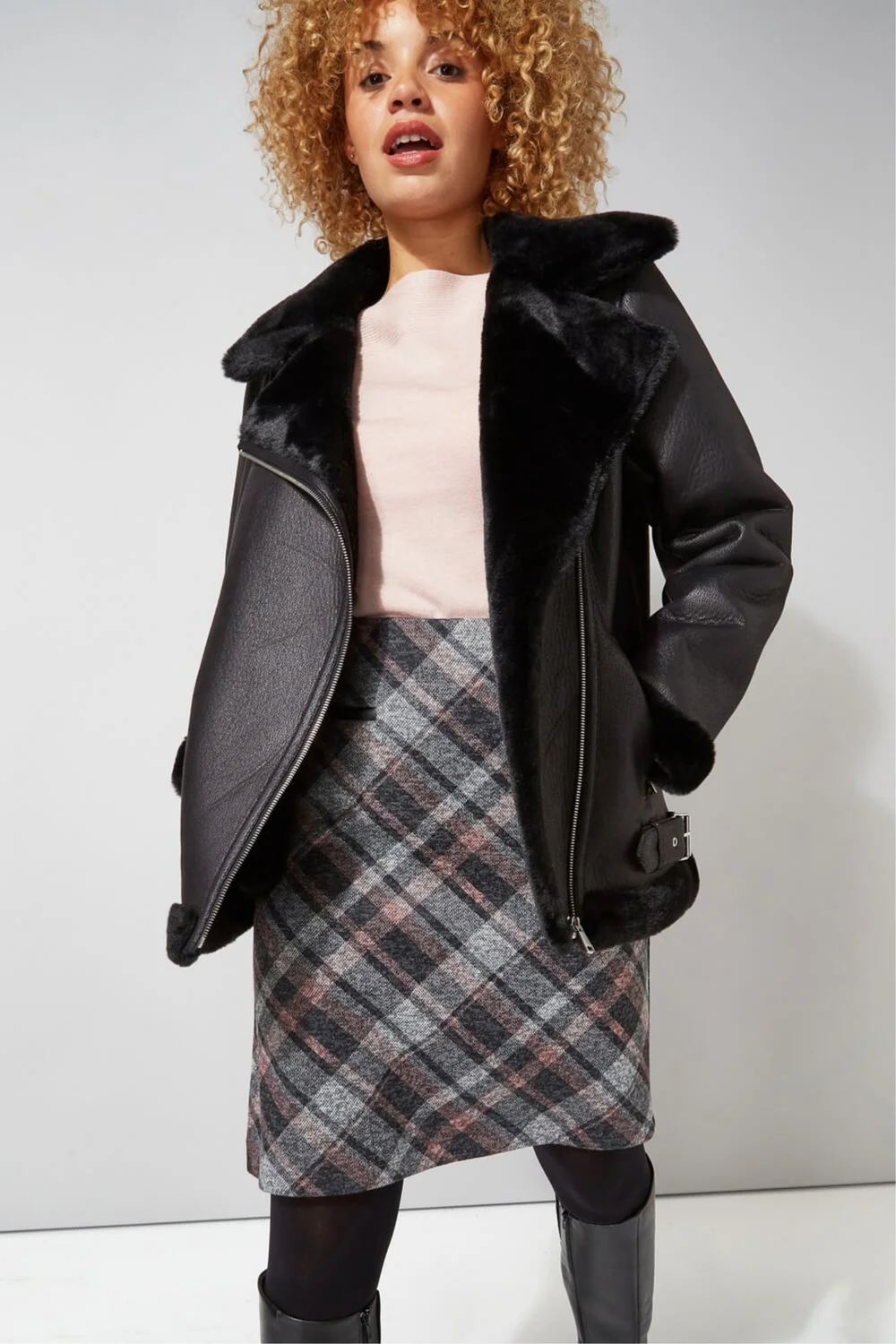 Roman Black Faux Fur Aviator Jacket - 16 Image 4