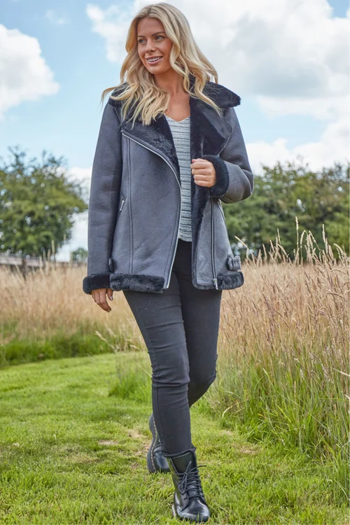 Roman Black Faux Fur Aviator Jacket - 16 Image 3