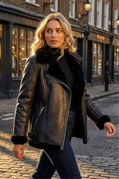 Roman Black Faux Fur Aviator Jacket - 12 Image 1