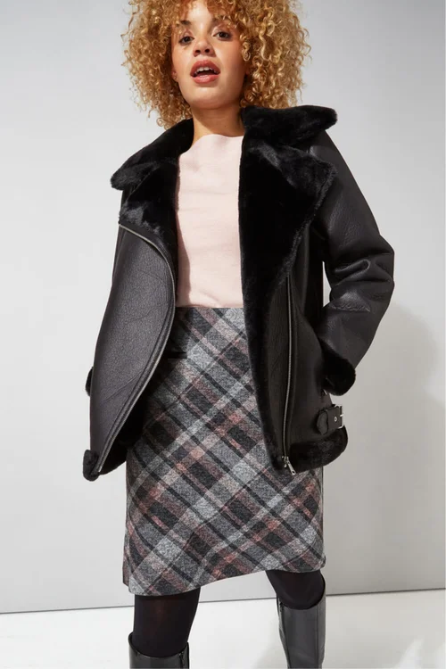 Roman Black Faux Fur Aviator Jacket - 12 Image 4