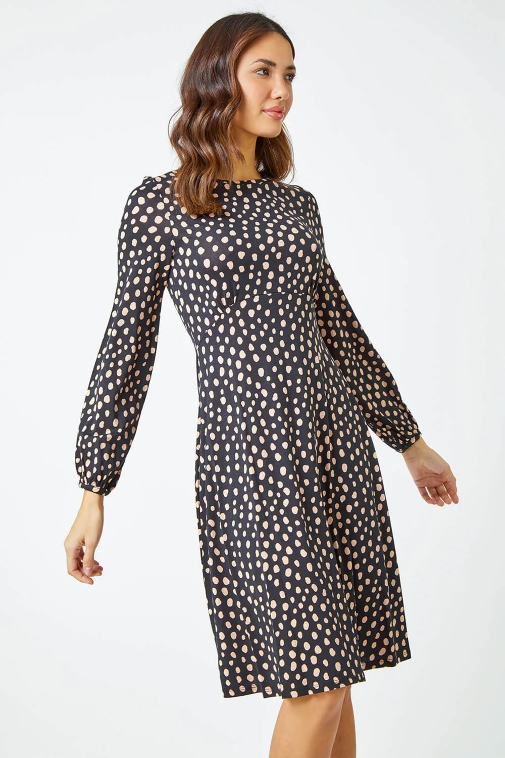 Roman Black Pebble Spot Stretch Skater Dress - 16 Image 3