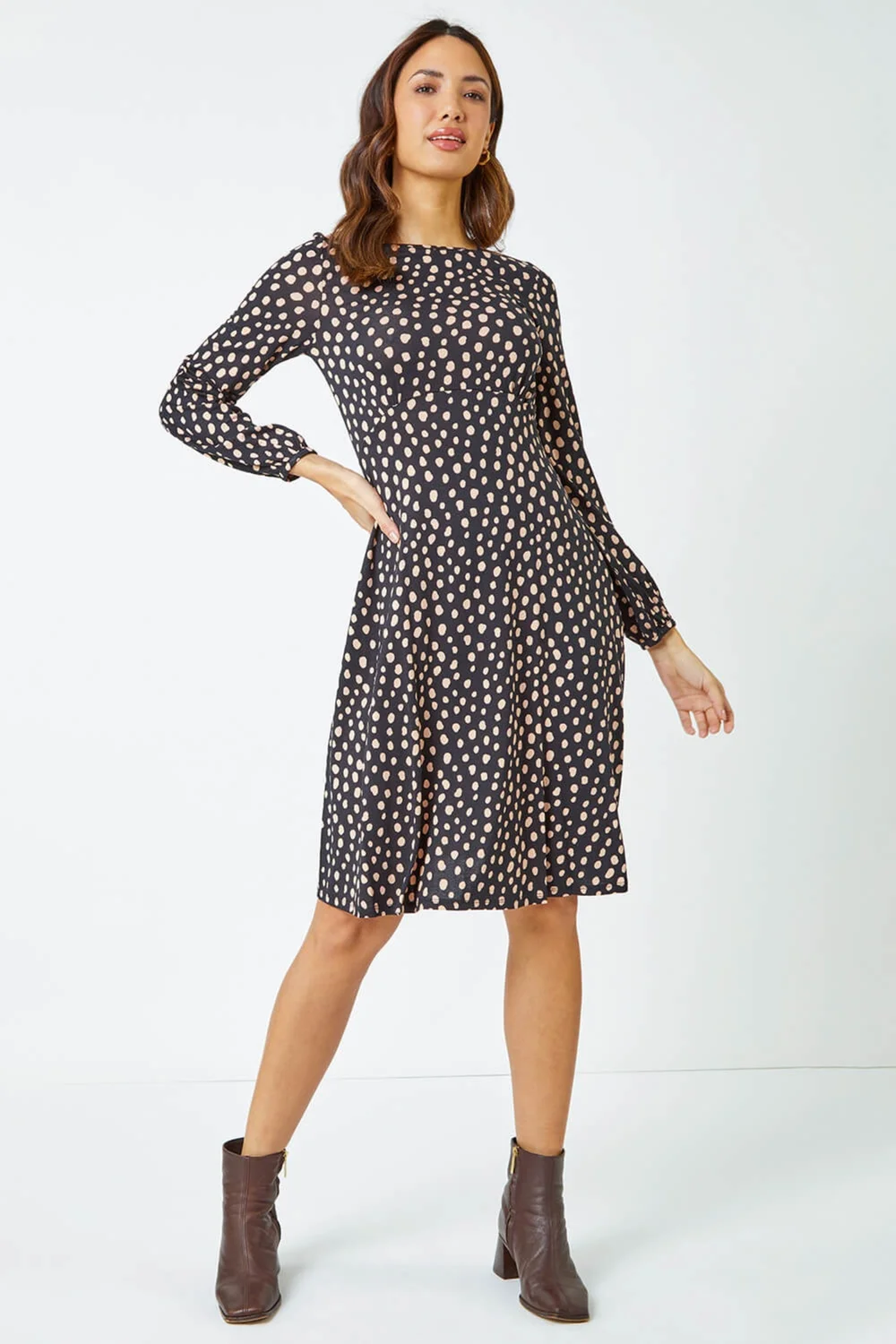 Roman Black Pebble Spot Stretch Skater Dress - 16 Image 1