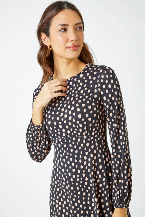 Roman Black Pebble Spot Stretch Skater Dress - 16 Image 4