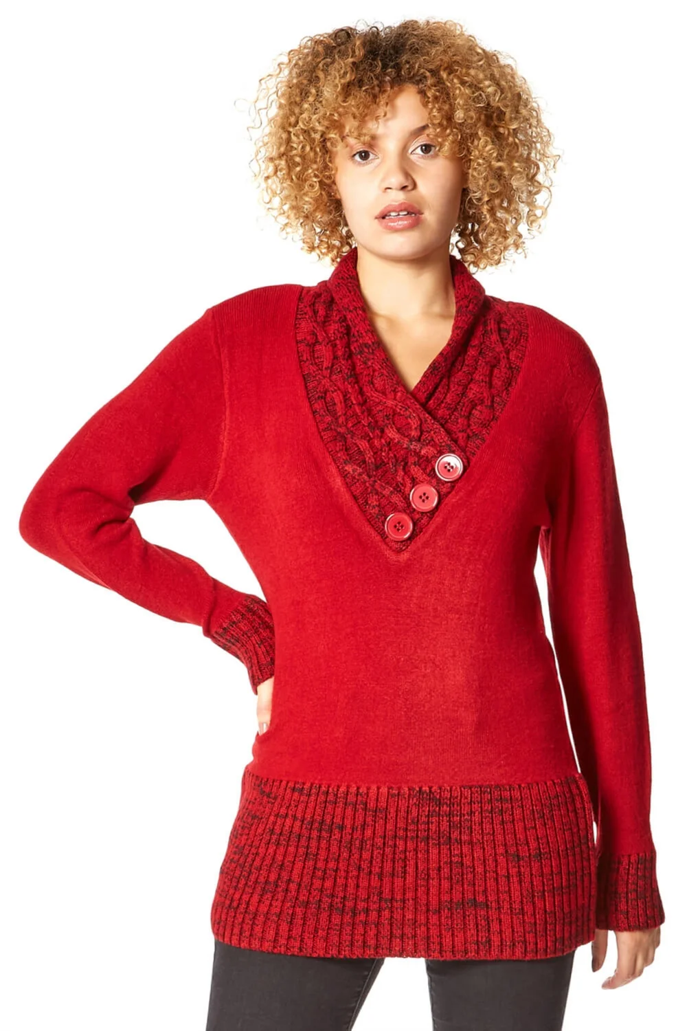 Roman Red V-Neck Overlap Button Detail Jumper - 10 Image 1