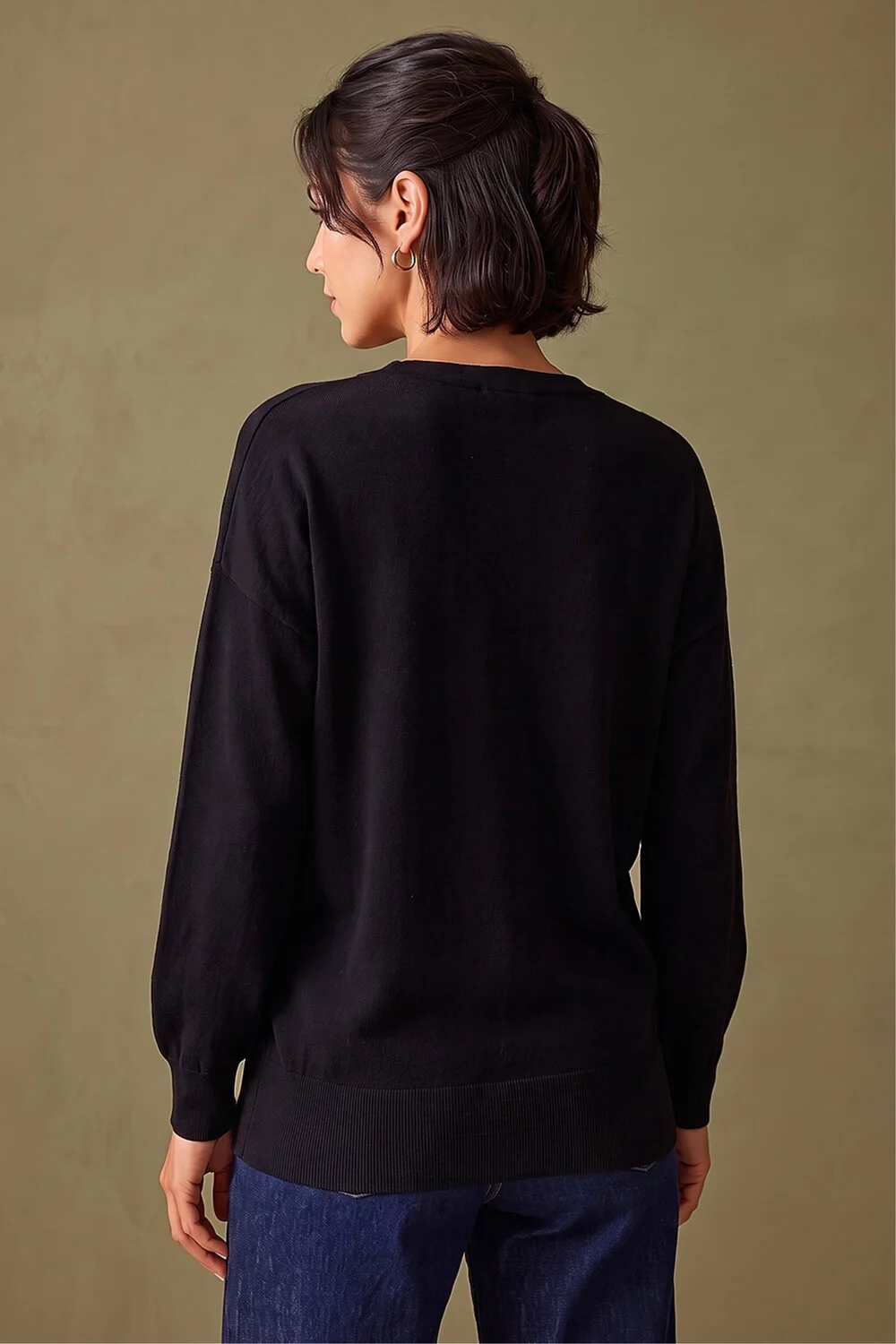 Roman Black Plain Stretch V-Neck Longline Jumper - 14 Image 3