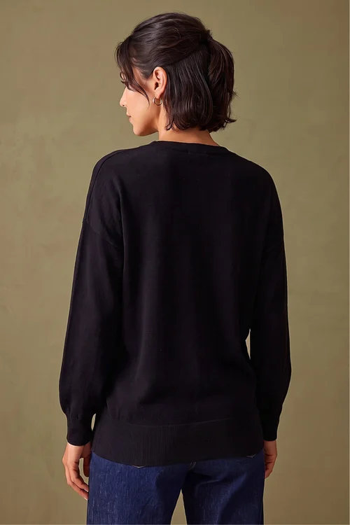 Roman Black Plain Stretch V-Neck Longline Jumper - 14 Image 3