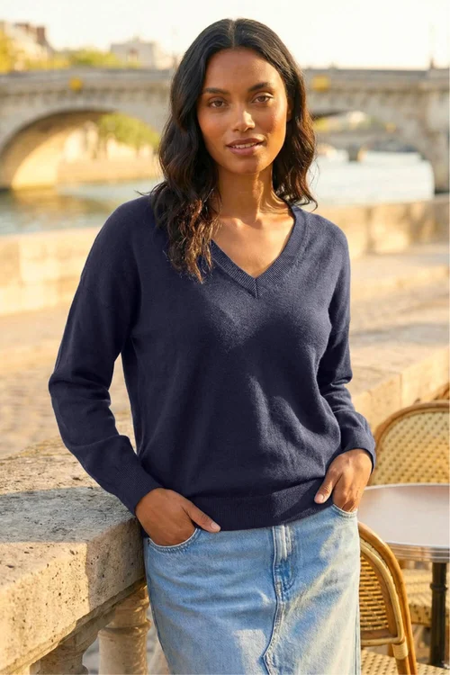 Roman Navy V-Neck Stretch Jumper - 16 Image 2