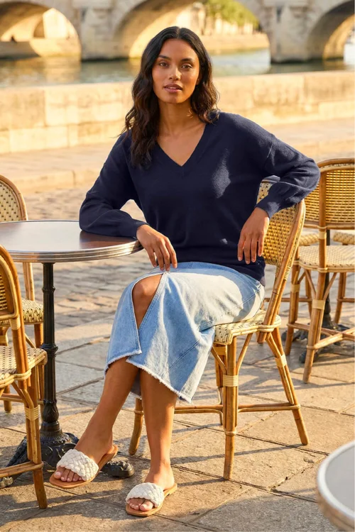 Roman Navy V-Neck Stretch Jumper - 16 Image 1