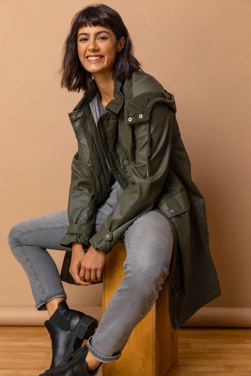 Roman Khaki Waxed Longline Hooded Coat - 6 Image 1