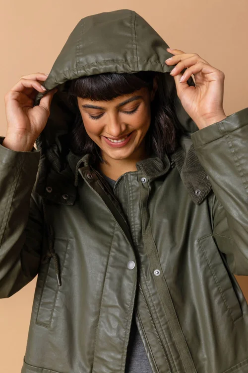 Roman Khaki Waxed Longline Hooded Coat - 6 Image 4