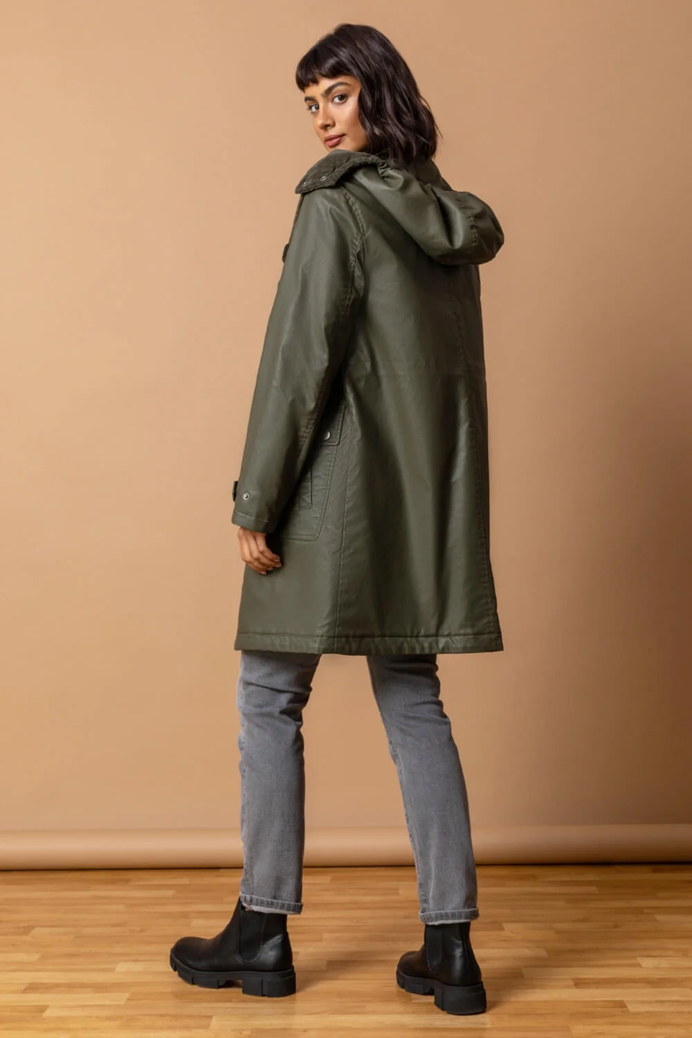 Roman Khaki Waxed Longline Hooded Coat - 6 Image 2