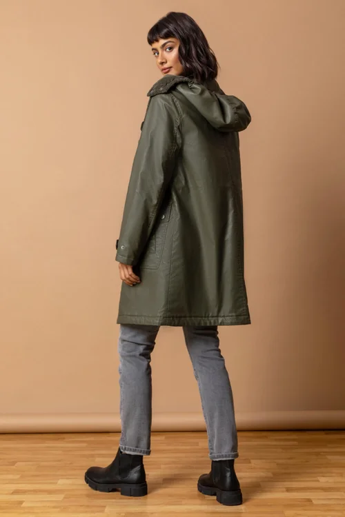 Roman Khaki Waxed Longline Hooded Coat - 6 Image 2