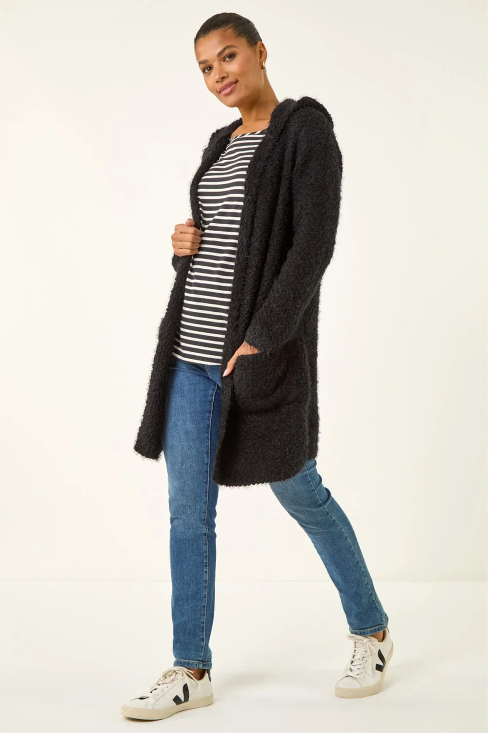 Roman Black Fluffy Hooded Cardigan - 12 Image 2