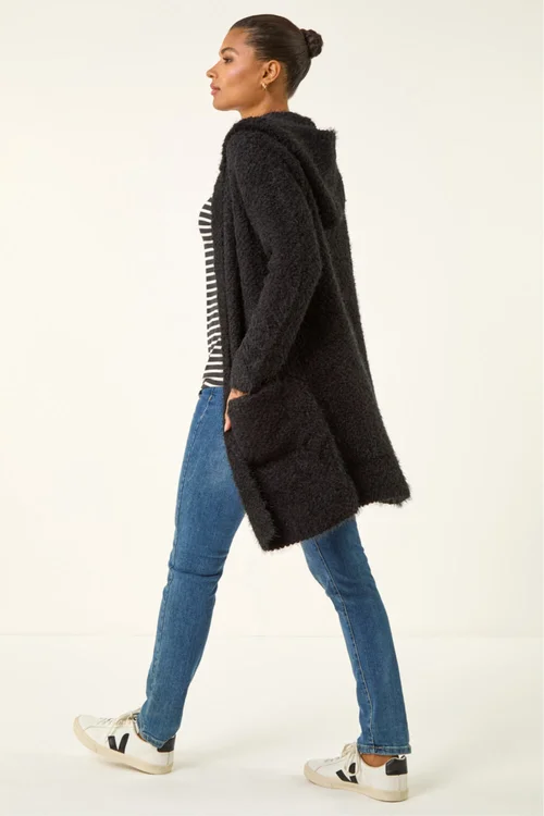 Roman Black Fluffy Hooded Cardigan - 12 Image 3