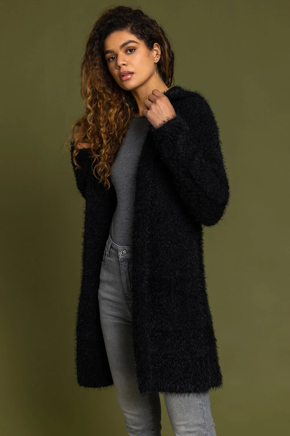 Roman Black Fluffy Hooded Cardigan - 12 Image 1