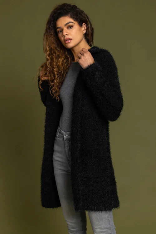 Roman Black Fluffy Hooded Cardigan - 12 Image 1