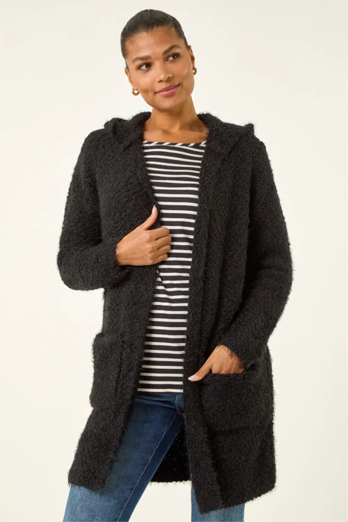 Roman Black Fluffy Hooded Cardigan - 12 Image 4
