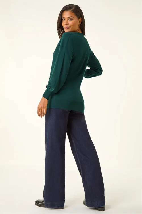 Roman Dark Green V-Neck Stretch Jumper - 12 Image 3