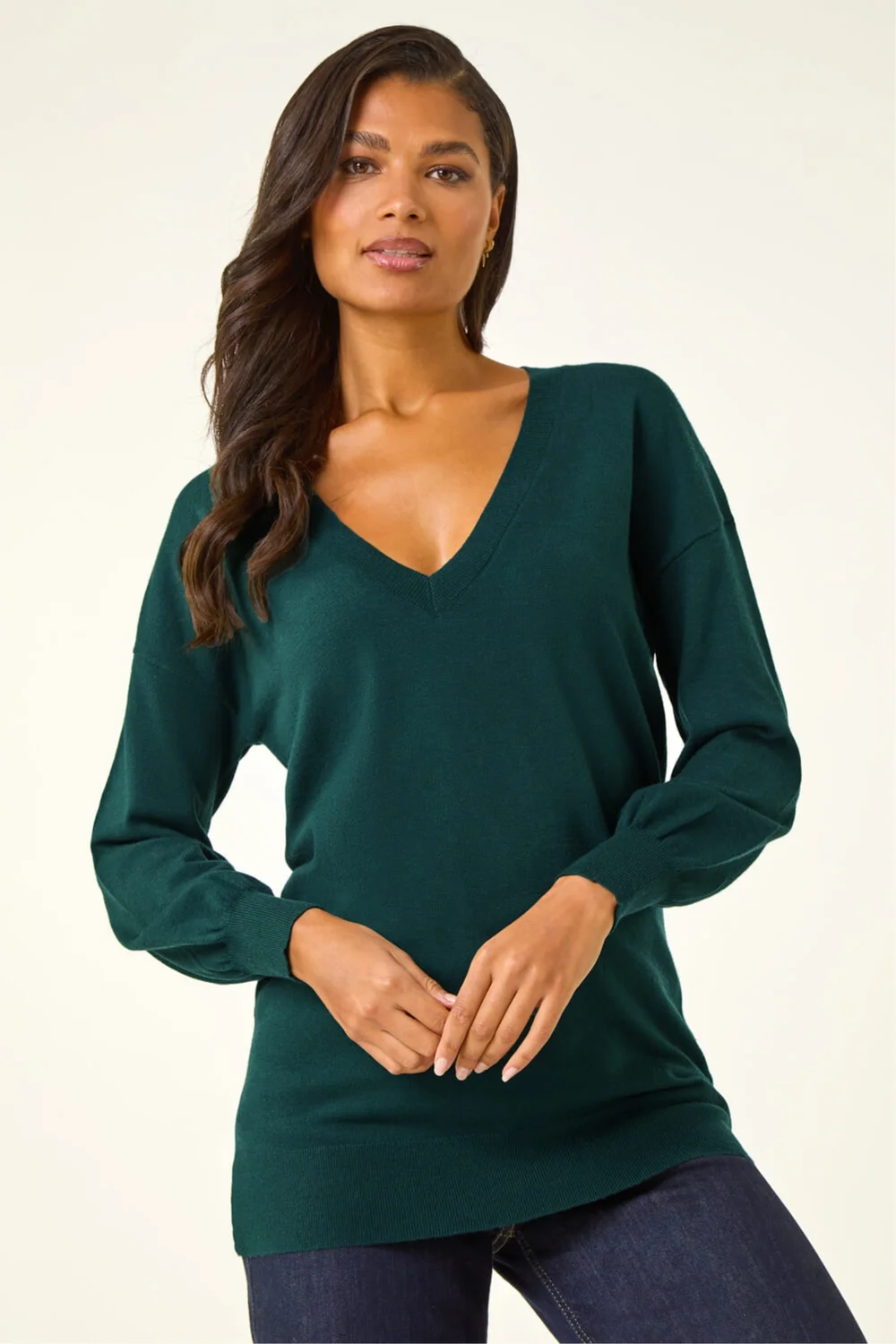 Roman Dark Green V-Neck Stretch Jumper - 12 Image 4