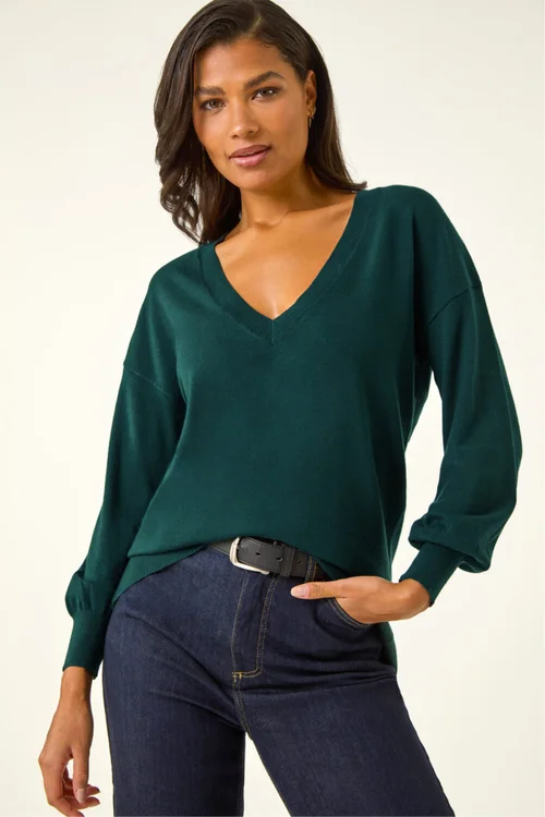 Roman Dark Green V-Neck Stretch Jumper - 12 Image 1